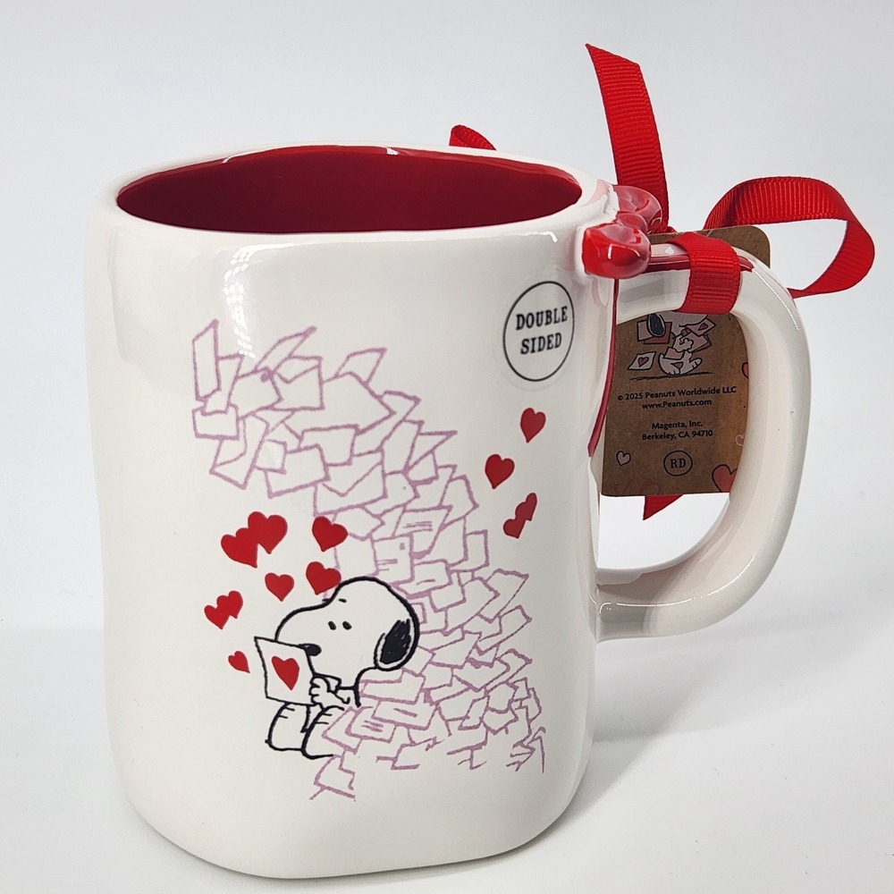 Rae Dunn Peanuts‎ Snoopy Be Mine Valentine Mug Red Bow Double Sided New 2025